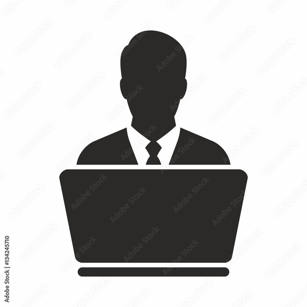 Businessman working on his laptop icon Businessman working on his laptop icon
