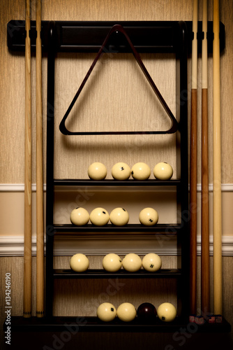 Stand with equipment for russian billiards