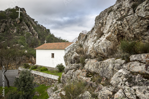 big rocks and the hermitage at Barragem de Santa Luzia dam, Pampilhosa da Serra municipality, Coimbra District, Portugal