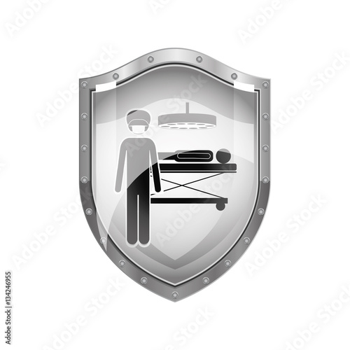 metallic shield of surgeon in quirophan with pacient vector illustration