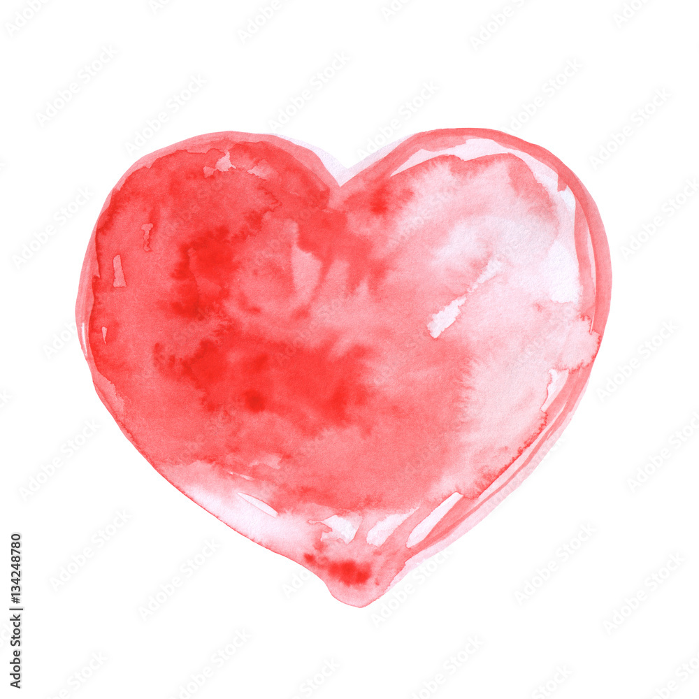 Watercolor hand drawn red heart isolated on white background.Val