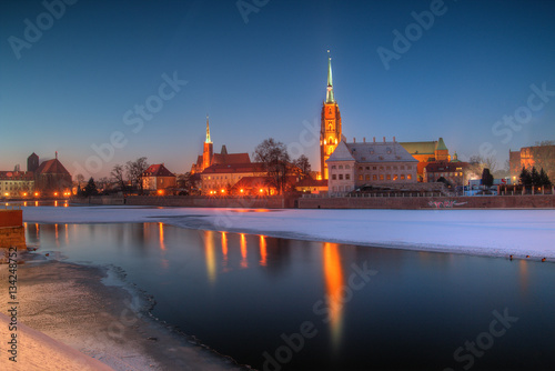 Wrocław zimowa panorama Ostrowa Tumskiego