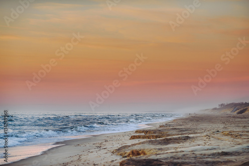 Billede på lærred Sunset in the empty beach in Curonian Spit, Neringa, Lithuania