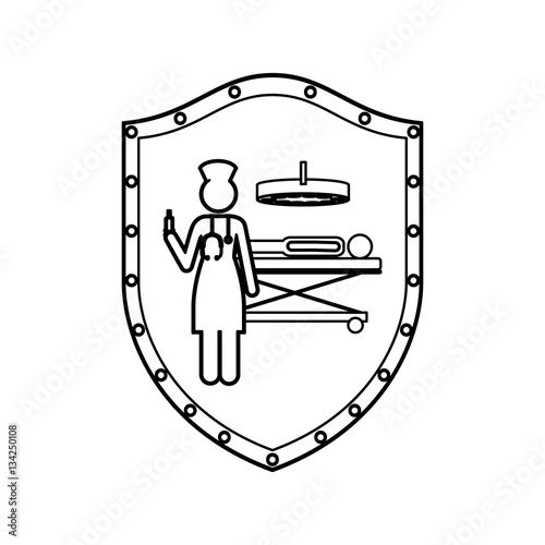 contour shield with nurse in operations room with pacient vector illustration