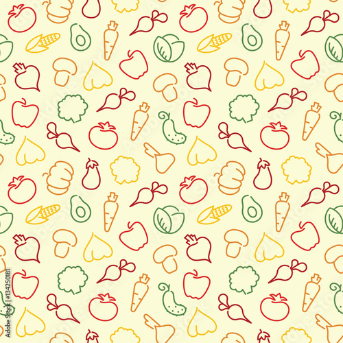 Seamless pattern with contours of vegetables