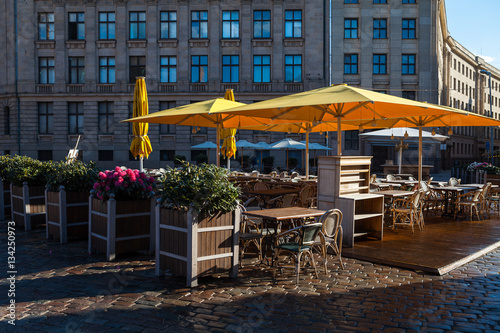 Street cafe on the square of old town (Riga, Latvia)