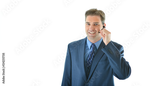 Business or sales man presenting or on a call with a client or customer service representative helping people © akg-photography
