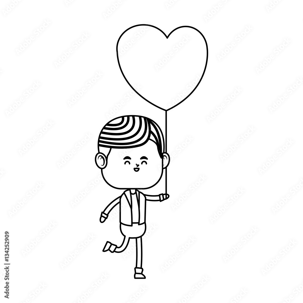 kawaii boy with heart balloon over white background. vector illustration kawaii boy with heart balloon over white background. vector illustration