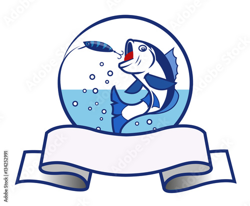 Fishing logo with fly fish vector illustration