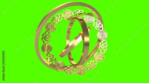 Seamless Chinese Golden Pattern Circle Animation On Green Screen