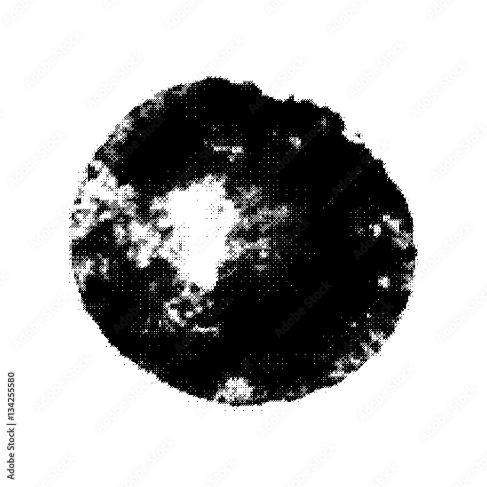 Grunge space halftone texture. Cosmic textured stain. Black and white