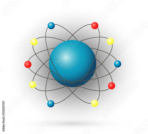 Atom, color model with electrons and nucleus