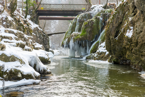 Frozen waterfall known as Bigar located in Bozovici Romania photo
