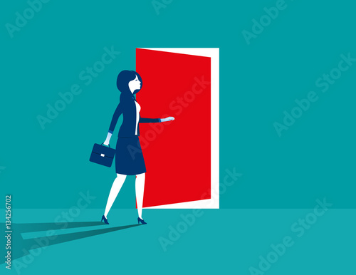 Business women opening door
