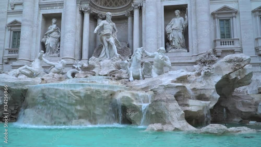 Trevi Fountain, largest Baroque fountain in the city and one of the most famous fountains in the world located in Rome, Italy. Trevi Fountain, largest Baroque fountain in the city and one of the most famous fountains in the world located in Rome, Italy.