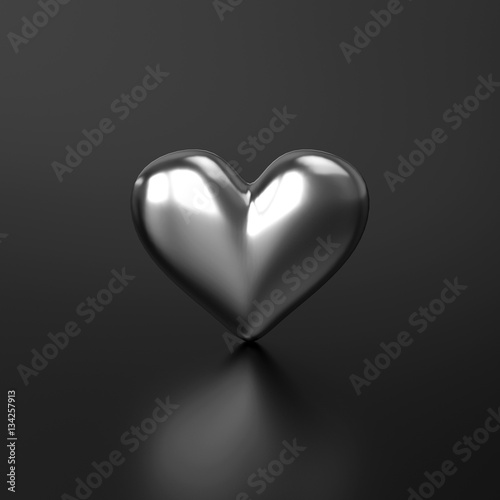 Silver Heart on Black background. 3D Rendering