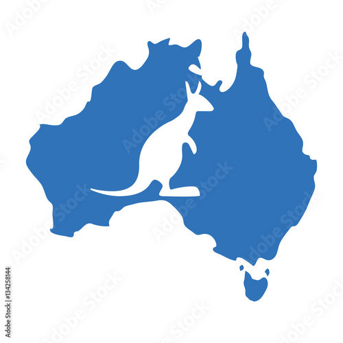 blue map australia with silhouette kangaroo vector illustration