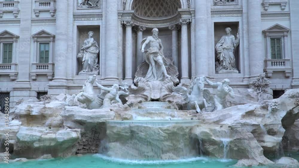 Trevi Fountain, largest Baroque fountain in the city and one of the most famous fountains in the world located in Rome, Italy. Trevi Fountain, largest Baroque fountain in the city and one of the most famous fountains in the world located in Rome, Italy.