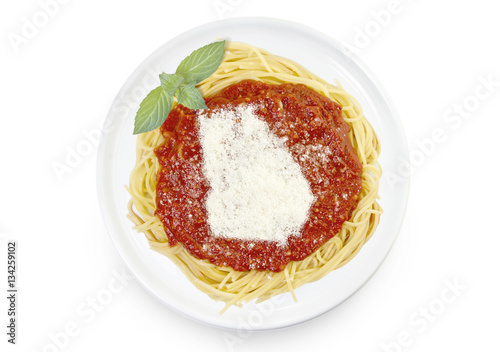 Dish of pasta with parmesan cheese shaped as Georgia.(series)
