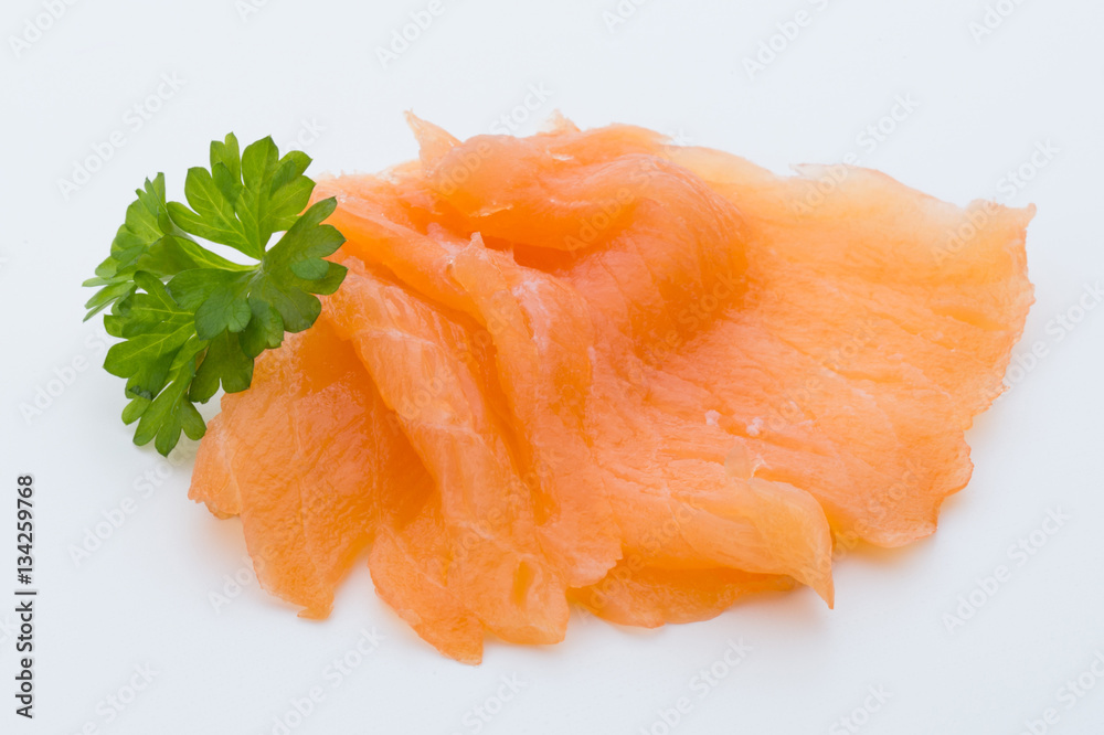 Fresh salmon fillet on isolated white.