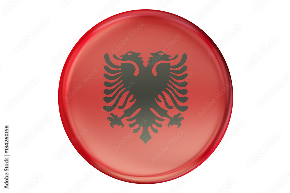 Badge with flag of Albania, 3D rendering Badge with flag of Albania, 3D rendering
