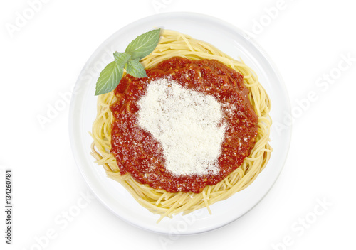 Dish of pasta with parmesan cheese shaped as Wisconsin.(series)