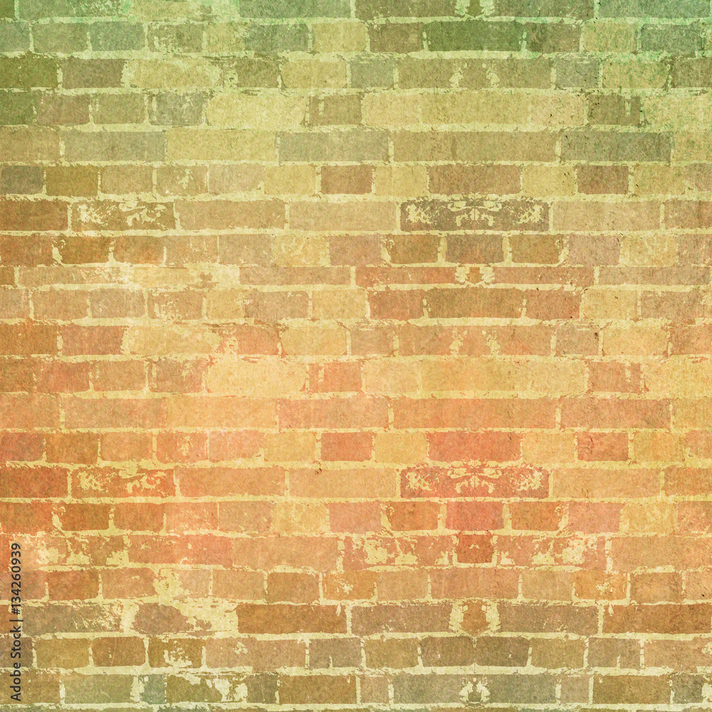 Naklejka premium Green and Orange Brick Background Texture
