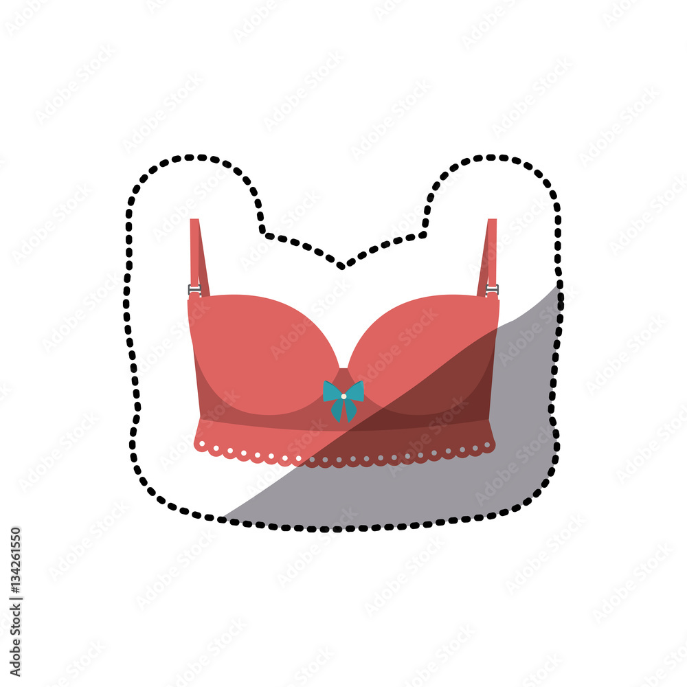dotted sticker pink bra lingerie with bow lace vector illustration