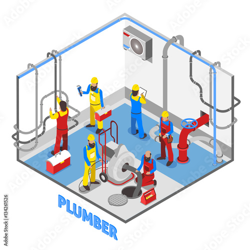 Plumber Isometric People Composition