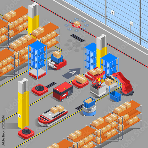 Robotic Warehouse Isometric Background