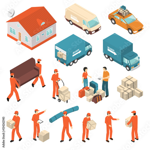 Moving Company Service Isometric Icons Set 