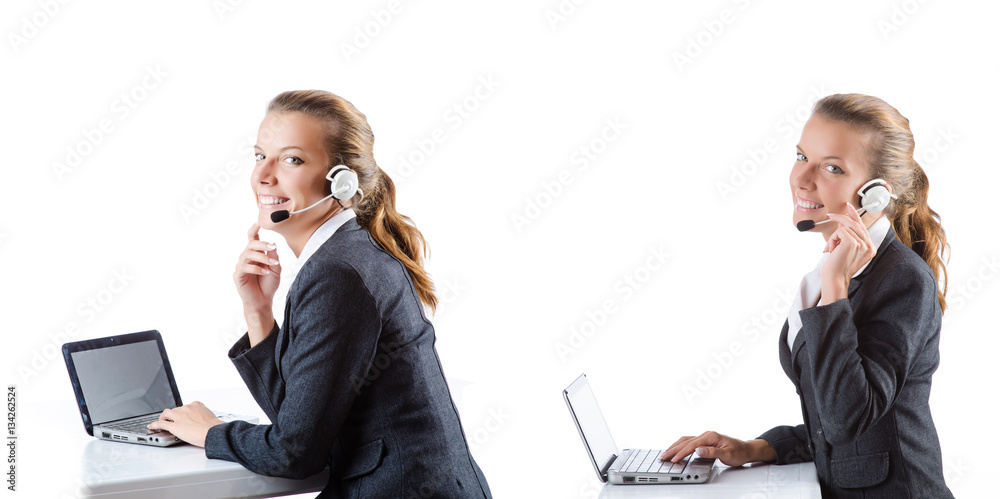 Call center assistant responding to calls Call center assistant responding to calls