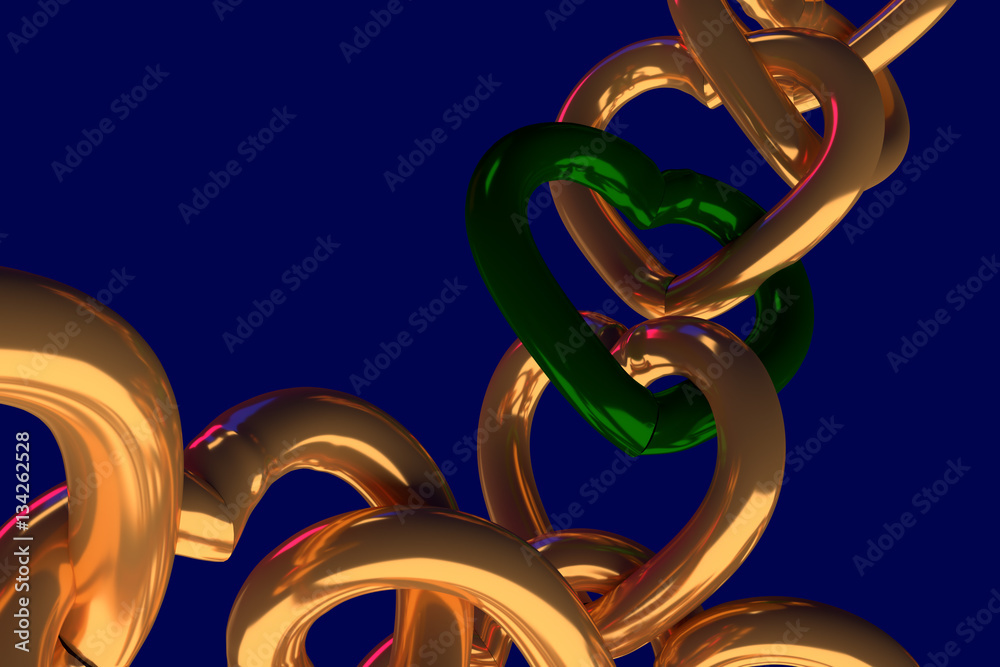 Obraz premium 3D-Rendering von Ketten aus goldenen Herzen