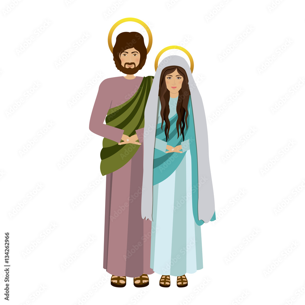 picture colorful virgin mary and saint joseph vector illustration