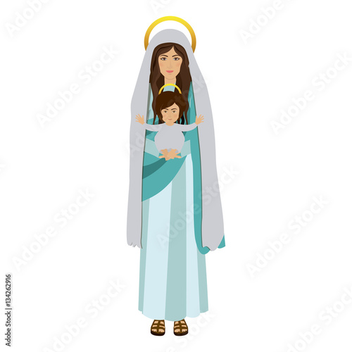 picture saint virgin mary with baby jesus vector illustration
