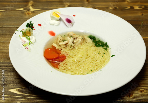 Delicious chicken soup with pasta