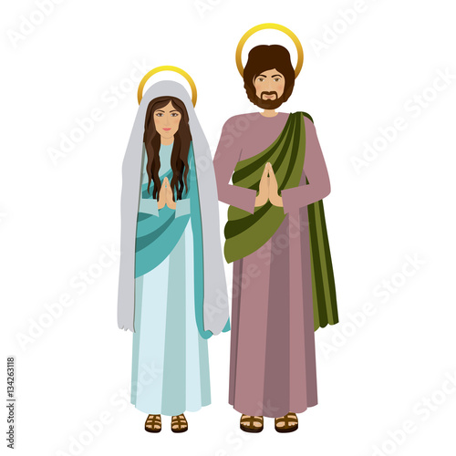 picture colorful virgin mary and saint joseph praying vector illustration vector illustration