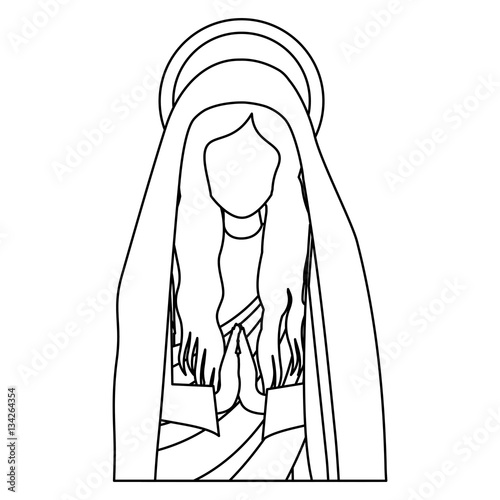 silhouette half body saint virgin mary praying vector illustration