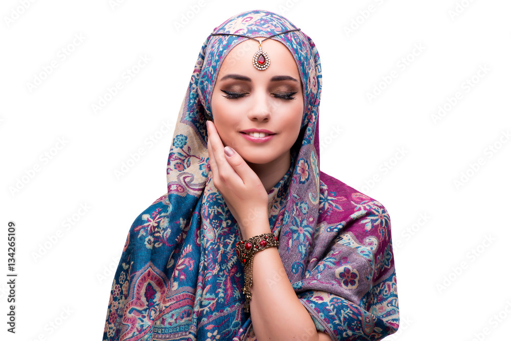 Muslim woman in fashion concept isolated on white Muslim woman in fashion concept isolated on white