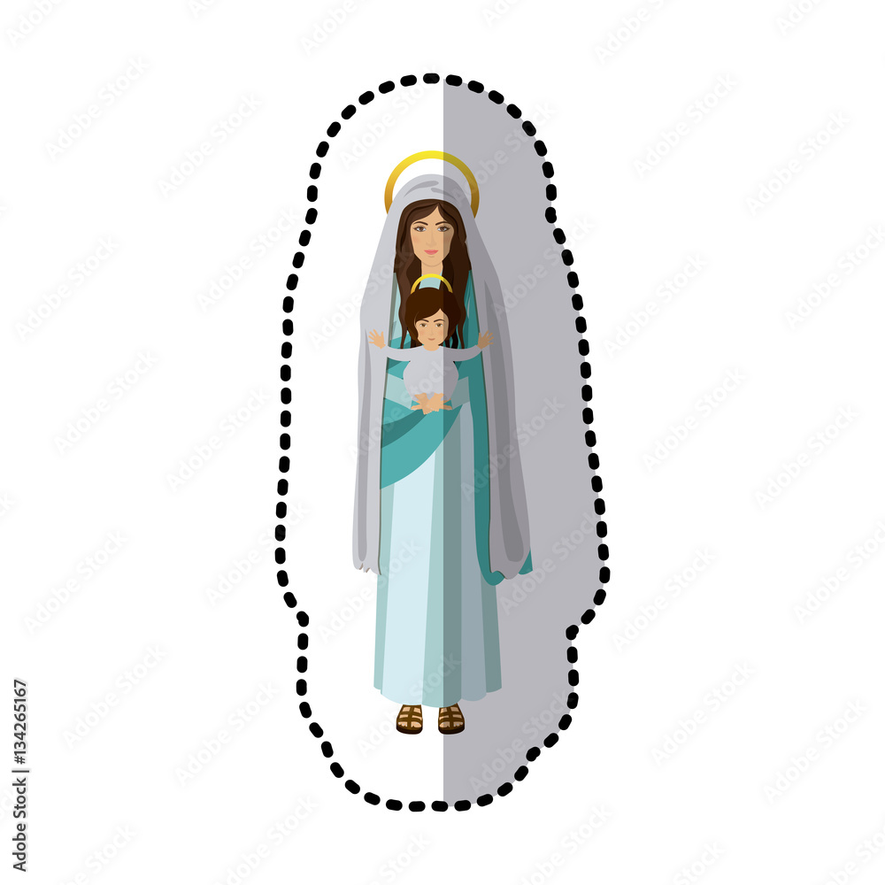 sticker saint virgin mary with baby jesus