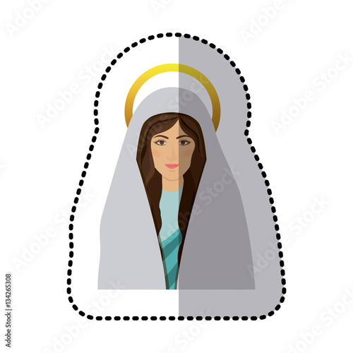sticker half body picture colorful saint virgin mary vector illustration