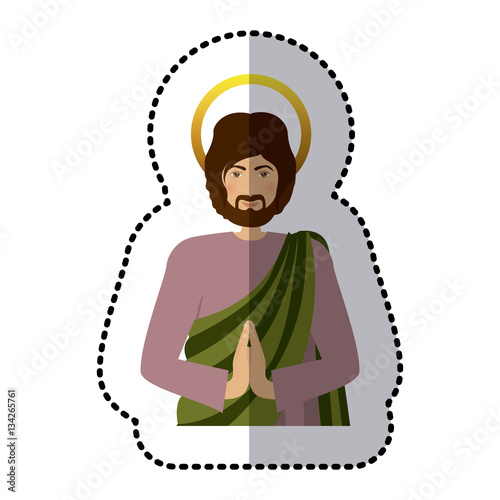 sticker half body picture saint joseph praying vector illustration