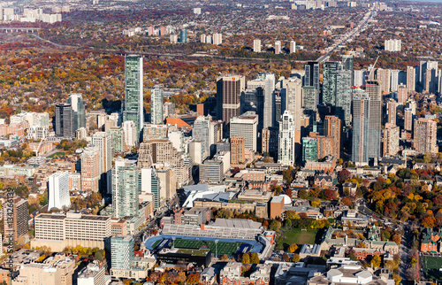Canvas Print Aerial of Toronto Bloor and Yonge Street showing Varsity Stadium and University of Toronto