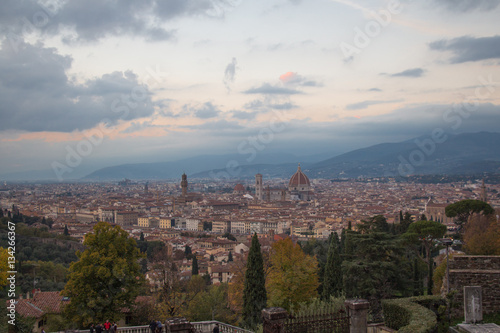 Florence at sunset. View from Basilica San Miniato al Monte. Tuscany. Italy.