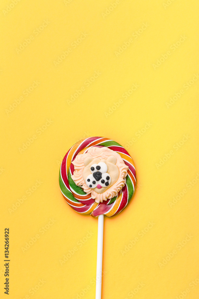 Composition of lollipops, candy pattern, top view flat lay Composition of lollipops, candy pattern, top view flat lay