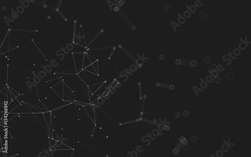 Abstract polygonal space low poly dark background, 3d rendering