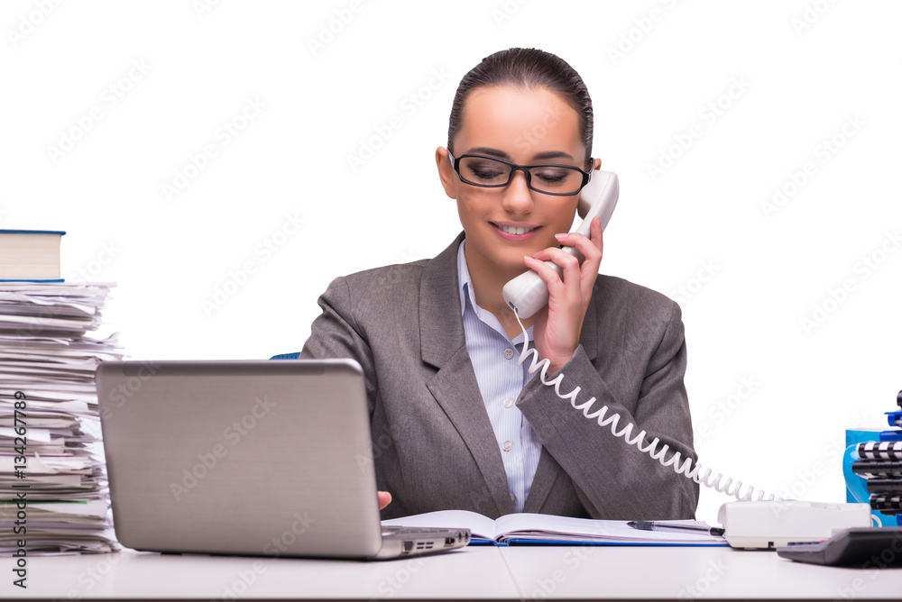 Young businesswoman in office isolated on white Young businesswoman in office isolated on white
