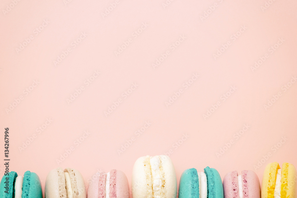 custom made wallpaper toronto digitalMacarons cake, top view flat lay, handmade pattern on pink backg