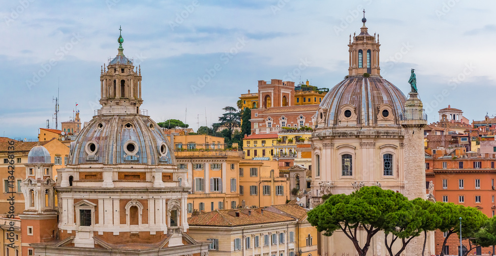 Rome skyline and domes of Santa Maria di Loreto church