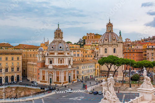 Rome skyline and domes of Santa Maria di Loreto church